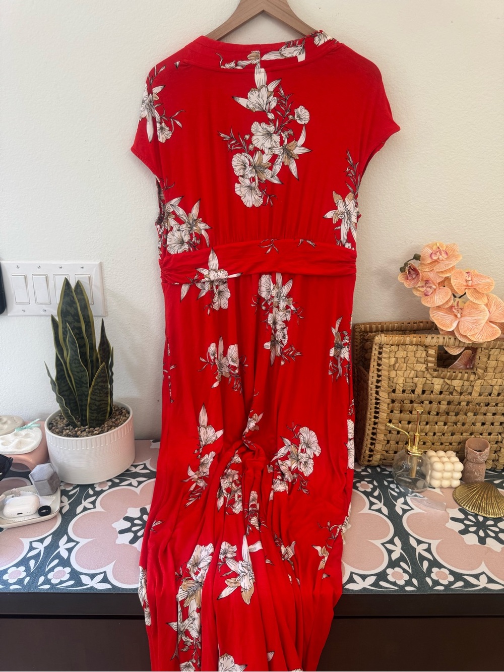NWT Soma Red Floral Wrap-Style Women’s Dress - Picture 3 of 7